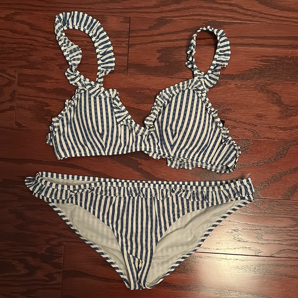 J. Crew Blue and White Striped Bikini